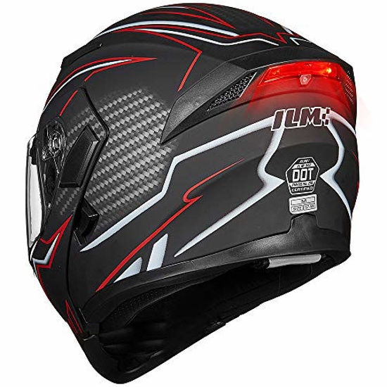 Picture of ILM Motorcycle Dual Visor Flip up Modular Full Face Helmet DOT LED Lights Integrated (M, BLACK RED - LED)