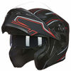 Picture of ILM Motorcycle Dual Visor Flip up Modular Full Face Helmet DOT LED Lights Integrated (M, BLACK RED - LED)