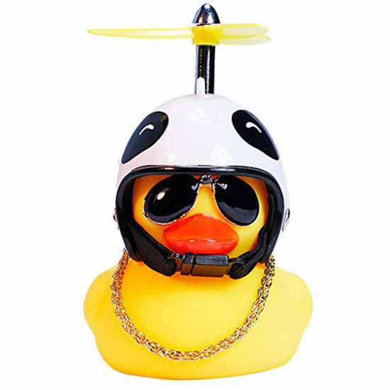 Picture of wonuu Rubber Duck Toy Car Ornaments Yellow Duck Car Dashboard Decorations with Propeller Helmet