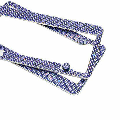 Picture of H C Hippo Creation 2 Pack Handcrafted Crystal Premium Stainless Steel Bling License Plate Frame (Violet)