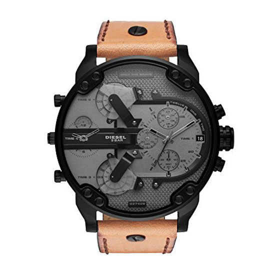 Picture of Diesel Men's Mr. Daddy 2.0 Quartz Leather Chronograph Watch, Color: Black, Tan (Model: DZ7406)