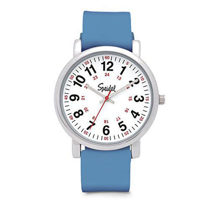 Picture of Speidel Scrub Watch for Medical Professionals with Blue Silicone Rubber Band - Easy to Read Timepiece with Red Second Hand, Military Time for Nurses, Doctors, Surgeons, EMT Workers, Students and More