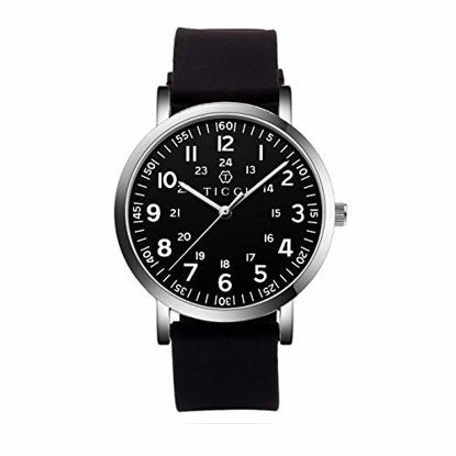 Picture of TICCI Unisex Men Women Medical Quartz Watch Arabic Numerals Military Time Easy Read Dial Silicone Band Waterproof for Students Doctors Nurses (Black Black-1)