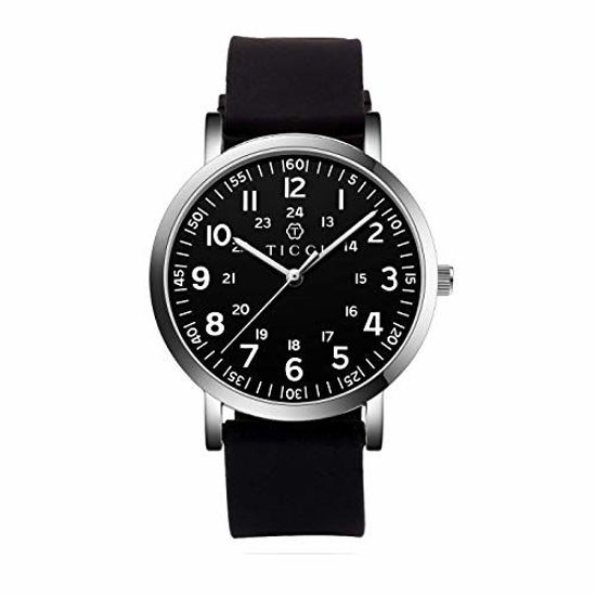 Picture of TICCI Unisex Men Women Medical Quartz Watch Arabic Numerals Military Time Easy Read Dial Silicone Band Waterproof for Students Doctors Nurses (Black Black-1)
