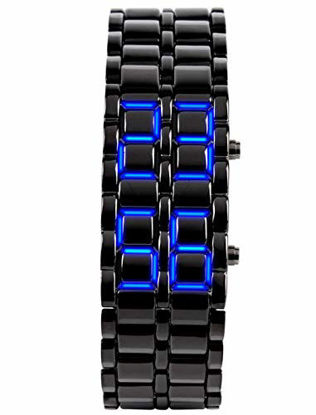 Picture of Classic Mens Binary Square Blue LED Digital Watch Black Plated Wrist Watches (Black/Blue)