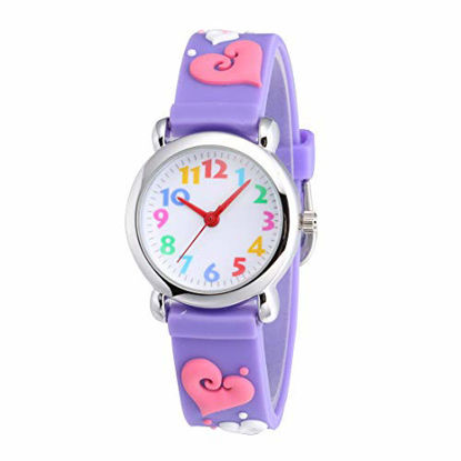 Picture of Jewtme Kids Time Teacher Watches 3D Cute Cartoon Silicone Children Toddler Wrist Watches for Ages 3-10 Boys Girls Little Child Heart-Shaped Purple