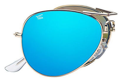 Picture of Foldies Gold Folding Aviators with Polarized Blue Mirrored Lenses