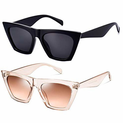 Picture of Mosanana Square Cateye Sunglasses for Women 2019 2020 Trendy Fashion Black Retro Vintage Cat Eye Small Shade Popular Sharp angular chunky rectangle skinny cool trending cute C1 C8