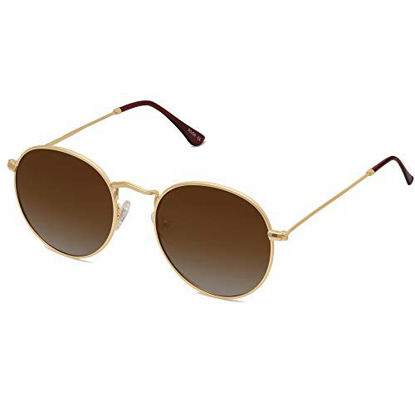Picture of SOJOS Small Round Polarized Sunglasses for Women Men Classic Vintage Retro Frame UV Protection SJ1014 with Gold Frame/Gradient Brown Lens