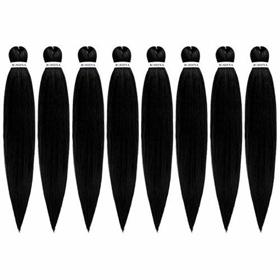 Picture of Pre-Stretched Braiding Hair Extensions Black - 24 inch 8 Packs Synthetic Crochet Braids, Natural Braid Crochet Hair, Hot Water Setting Professional Soft Yaki Texture (24 inch, #1)