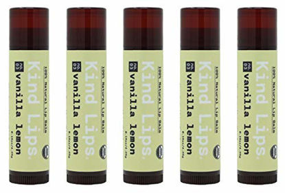 Picture of Kind Lips Organic Lip Balm Set | Vanilla Lemon 5-Pack | Certified Organic Coconut Oil, Jojoba, Beeswax | Gluten Free, Cruelty Free | 100% Soothing Natural Ingredients