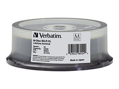 Picture of Verbatim 98924 M-Disc BD-R DL 50GB 6X with Branded Surface - 25pk Spindle,White,25-Disc