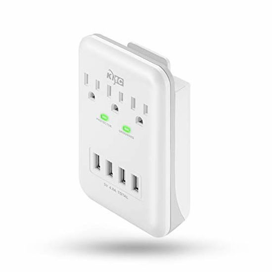 KMC 3-Outlet Wall Mount Surge Protector 900 Joules with 4.8 AMP USB Charging ... 