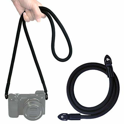 Picture of VKO Mirrorless Camera Neck Strap Compatible with Sony A6100 A6600 A6400 A6000 A6300 A6500 RXIRII RX10 RX10II RX10III RX10IV X-T4 X-T3 X-T2 Cameras Climbing Rope Shoulder Strap Black