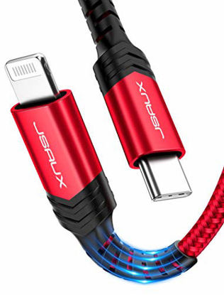 Picture of USB C to Lightning Cable 6FT, JSAUX [Apple MFi Certified] iPhone 12 Charging Cable Lightning to Type C Charger Cord Compatible with iPhone 12/12 Mini/12 Pro/11 Pro Max/X/XS/XR/8, iPad 8th 2020-Red
