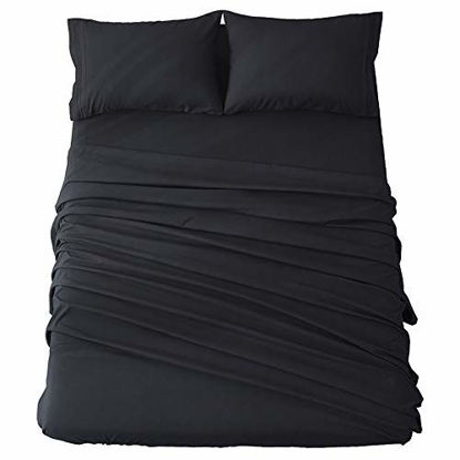 Picture of Shilucheng Bed Sheets Set Microfiber 1800 Thread Count Percale Super Soft and Comforterble 16 Inch Deep Pockets Wrinkle Fade and Hypoallergenic - 4 Piece (California King, Black)