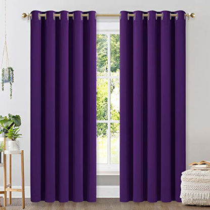Picture of NICETOWN Blackout Curtain Panels for Kids Room, Triple Weave Home Decoration Thermal Insulated Solid Ring Top Blackout Curtains/Drapes (Set of 2, 70 x 84 inches, Royal Purple)