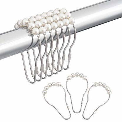 Picture of Amazer Shower Curtain Hooks, Stainless Steel Shower Curtain Rings and Hooks for Bathroom Shower Rods Curtains-Set of 12, White