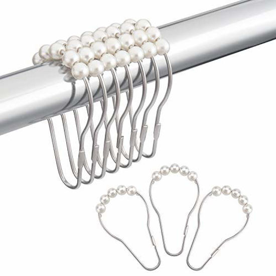 Picture of Amazer Shower Curtain Hooks, Stainless Steel Shower Curtain Rings and Hooks for Bathroom Shower Rods Curtains-Set of 12, White