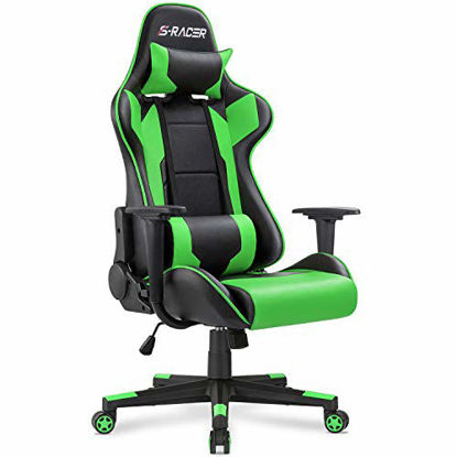 Picture of Homall Office High Back Computer PU Leather Desk PC Racing Executive Ergonomic Adjustable Swivel Task Chair with Headrest and Lumbar Support, Green