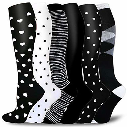 Picture of 6 Pairs Graduated Compression Socks for Women&Men 20-30mmhg Knee High Sock(Multicoloured 1A, L/XL)