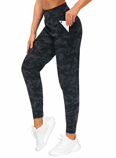 Picture of THE GYM PEOPLE Women's Joggers Pants Lightweight Athletic Leggings Tapered Lounge Pants for Workout, Yoga, Running (Small, BlackGrey Camo)