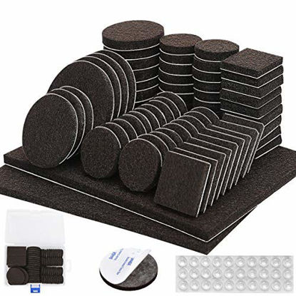 Picture of Furniture Pads 136 Pieces Pack Self Adhesive Felt Pad Brown Felt Furniture Pads 5mm Thick Anti Scratch Floor Protectors for Chair Legs Feet with Case and 30 Rubber Bumpers for Hardwood Tile Wood Floor