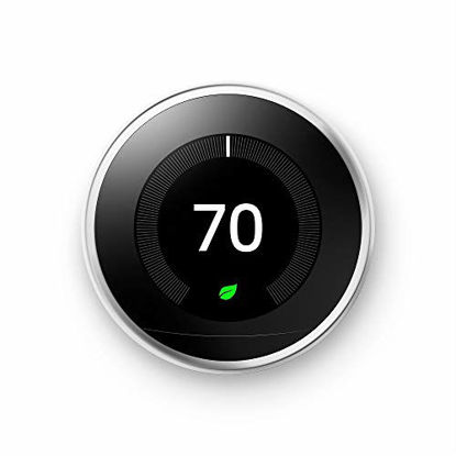 Picture of Google, T3019US, Nest Learning Thermostat, 3rd Gen, Smart Thermostat, Polished Steel, Works With Alexa