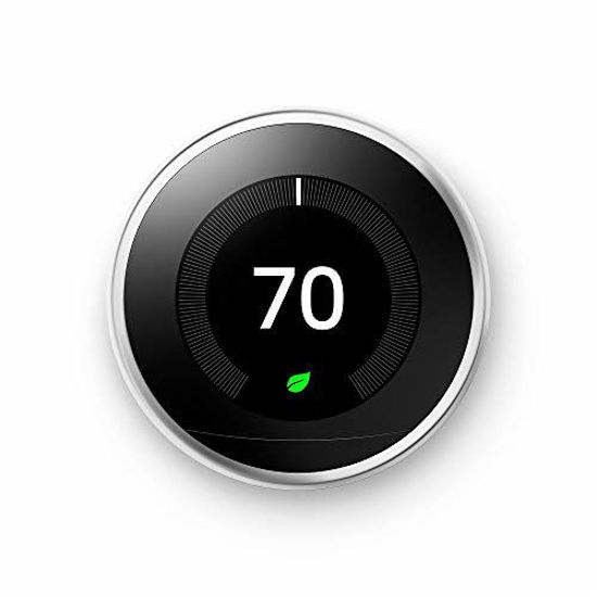 Picture of Google, T3019US, Nest Learning Thermostat, 3rd Gen, Smart Thermostat, Polished Steel, Works With Alexa