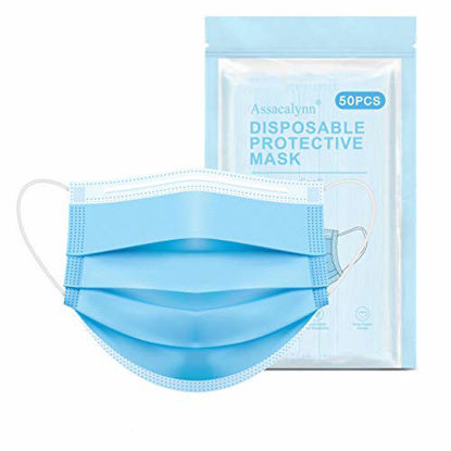 Picture of Assacalynn Disposable Face Masks Blue 50pcs, 3 Layer Disposable Masks for Men Women