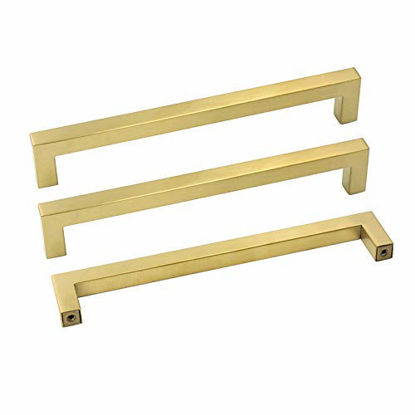 Picture of goldenwarm Brushed Brass Cabinet Pulls Gold Kitchen Hardware - LSJ12GD204 Stainless Steel Cabinet Pulls Dresser Drawer Handles 8in(204mm) Hole Centers, 15 Pack