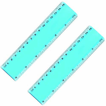 Picture of 2 Pack Plastic Ruler Straight Ruler Plastic Measuring Tool for Student School Office (Green,6 Inch)