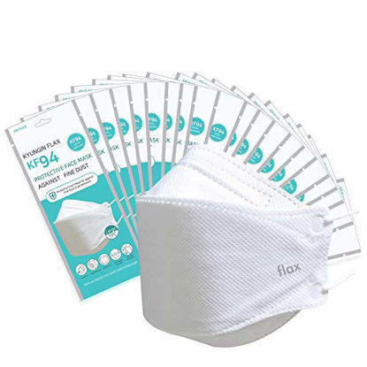 Picture of KF94 - Face Protective Mask for Adult (White) [Made in Korea] [20 Individually Packaged] KN FLAX Premium KF94 Certified Face Safety White Dust Mask for Adult [English Packing]