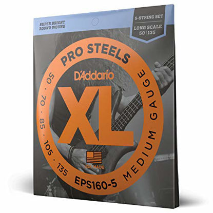 Picture of D'Addario EPS160-5 5-String ProSteels Bass Guitar Strings, Medium, 50-135, Long Scale