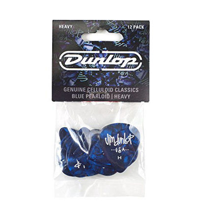 Picture of Dunlop 483P10HV Genuine Celluloid, Blue Pearloid, Heavy, 12/Player's Pack