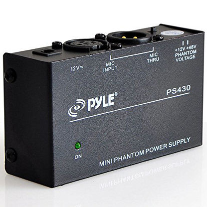 Picture of Universal Compact Phantom Power Supply - Selectable +12 / +48 Volt Regulated Single Channel Home Condenser Microphone Power Supply Box, Includes 12V DC Adapter, LED Indicator - Pyle PS430