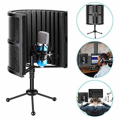 Picture of Neewer Tabletop Compact Microphone Isolation Shield with Tripod Stand, Mic Sound Absorbing Foam for Studio Sound Recording, Podcasts, Vocals, Singing, Broadcasting (Mic and Shock Mount Not Included)