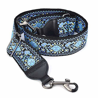 Picture of CLOUDMUSIC Purse Banjo Strap Guitar Strap For Handbag Purse Jacquard Woven With Leather Ends And Metal Clips(Blue Pattern)