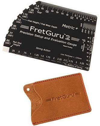 Picture of FretGuru METRIC+ String Action Gauge Guitar Ruler 8-in-1 Fret Rocker Luthier Tool guitarist musician gift #BONUS LEATHER CASE# precision CNC Machined, Diamond Honed, Polished Edge = NO SCRATCHED FRETS