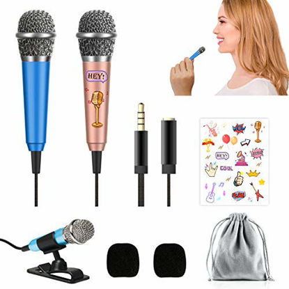 Picture of [2PCS] Mini Microphone Voice Recording, Portable Vocal Microphone Mini Karaoke Mic for iPhone Android Phone Laptop, Singing, Recording and Chatting (Rose Gold, Blue)