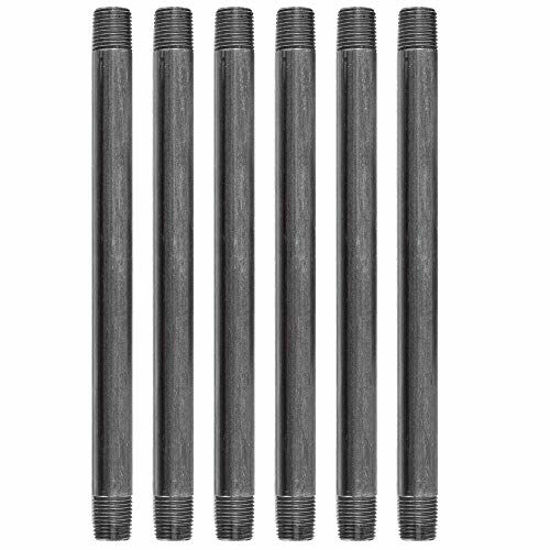 Picture of PIPE DÉCOR 1/2 x 11 Malleable Cast Iron Pipe Nipple, Pre-Cut Connectors, Industrial Steel Grey Fits Standard Half Inch Black Threaded Pipes Nipples and Fittings, Build Vintage DIY Furniture, 6 Pack