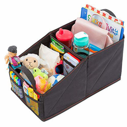 Picture of Lusso Gear Car Seat Organizer for Front or Backseat with Black Stitching Great for Adults & Kids Featuring 9 Storage Compartments for Toys, Magazines, Tissues, Maps, Books, Documents, Games & More