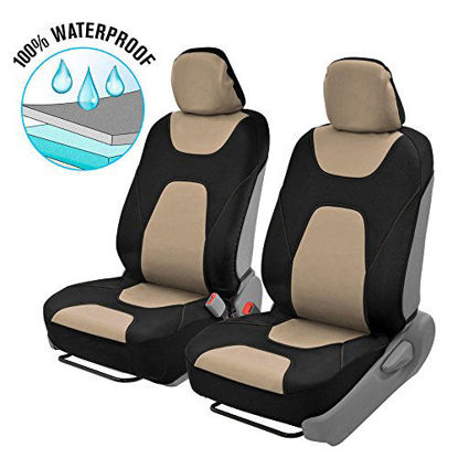Picture of Motor Trend AquaShield Car Seat Covers for Front Seats, Beige - 3 Layer Waterproof Seat Covers, Neoprene Material with Modern Sideless Design, Universal Fit for Auto Truck Van SUV