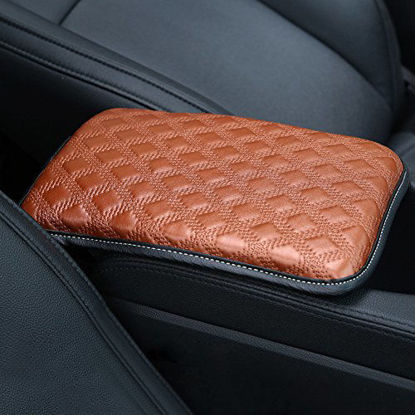 Picture of Forala Auto Center Console Pad PU Leather Car Armrest Seat Box Cover Protector Universal Fit (Brown-L)