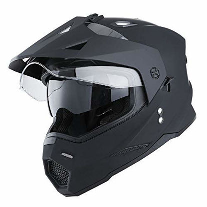Picture of 1Storm Dual Sport Motorcycle Motocross Off Road Full Face Helmet Dual Visor Matt Black, Size S (53-54 cm 20.9/21.3 Inch)