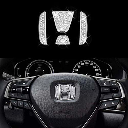Picture of AEEIX Car Interior Bling Steering Wheel Accessories for Honda Accessories Parts Bling Civic Accord Fit CRV HRV Pilot Odyssey Clarity Covers Interior Decoration Trim Women 3D Rhinestone Decals Cover