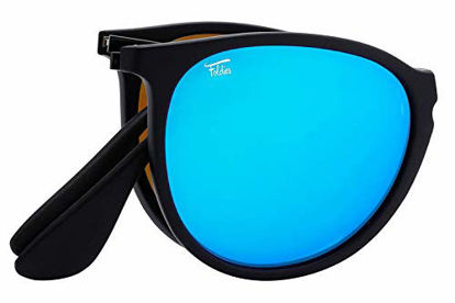 Picture of Foldies Polarized Folding Milanos With Premium Cleaning Cloth and Leather Case (Matte Black - Polarized Blue Mirror)