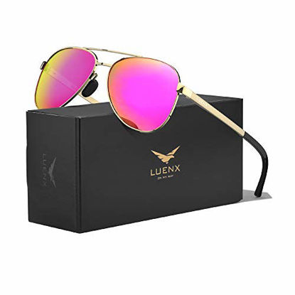 Picture of LUENX Aviator Sunglasses for Men Women Polarized - Mirrored Driving uv 400 Protection with case 60 mm(Rose Red)