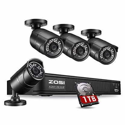 1080p Surveillance Bullet IP Cameras with 120ft Long Night Vision 4 ZOSI 1080p H.265+ PoE Home Security Camera System Outdoor Indoor,8CH 5MP PoE NVR Recorder and 1TB Hard Drive Built-in 