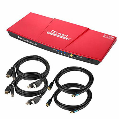 Picture of TESmart Dual HDMI 4x2 Dual Monitor KVM Switch 2 Port Updated 4K @60Hz, Support HDCP 2.2(Red)